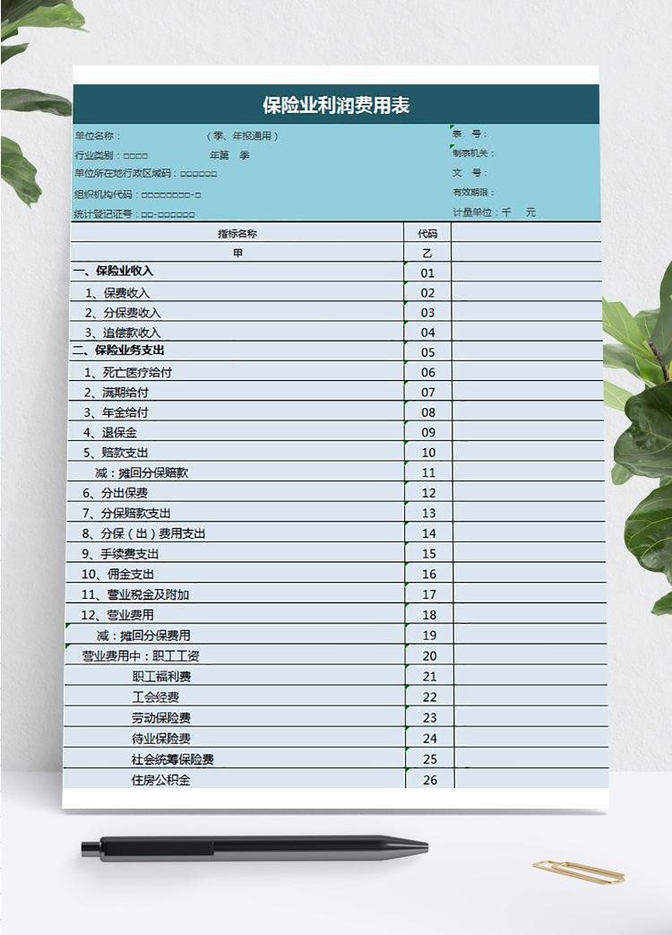 保險業(yè)利潤費用明細表