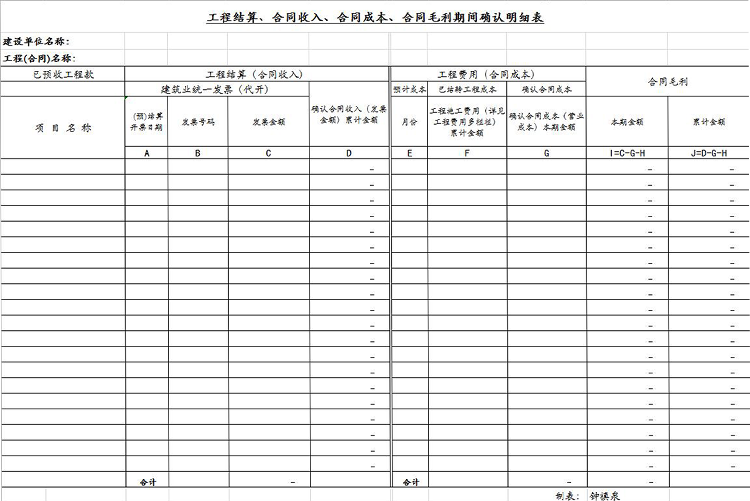 工程結算收入成本毛利明細表-1