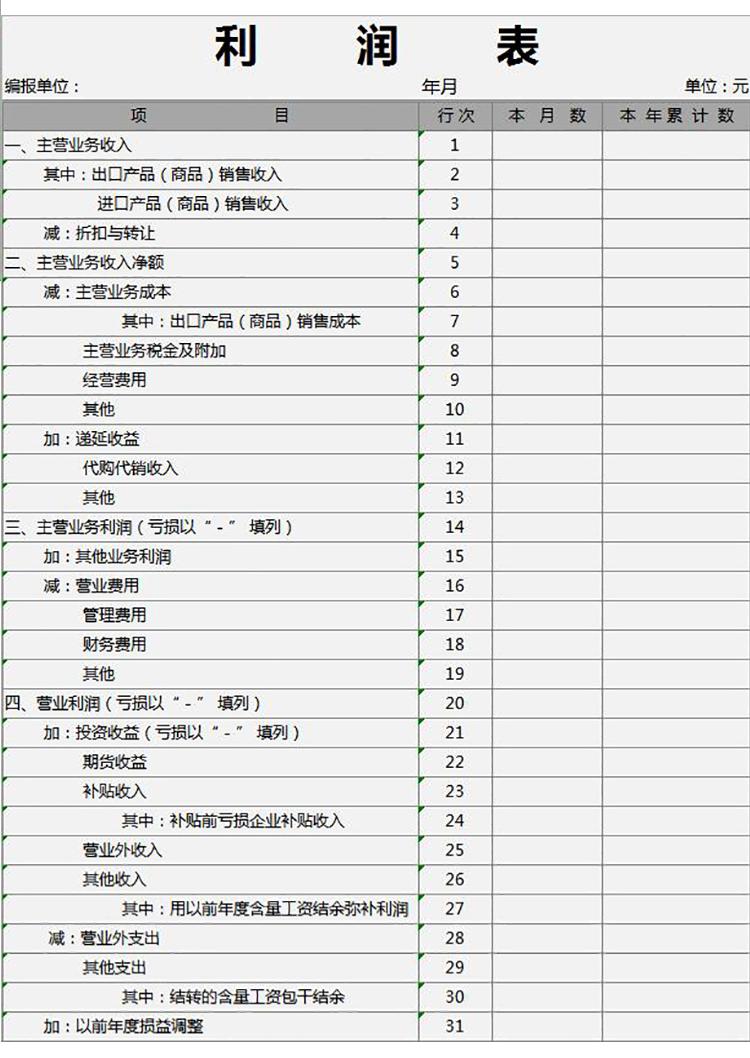 灰色一般企業利潤詳細表模板-1
