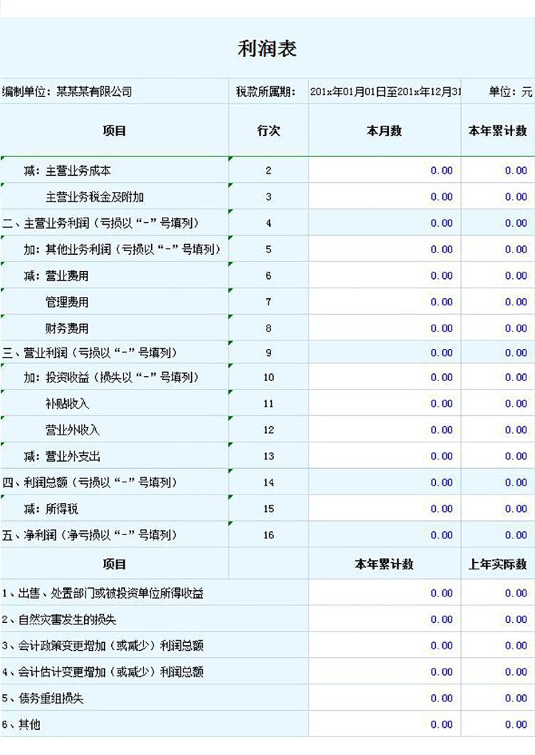 淺藍色企業利潤常用表-1