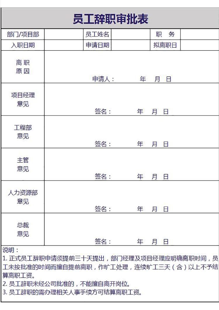 常用員工辭職審批表模板表格excel-1