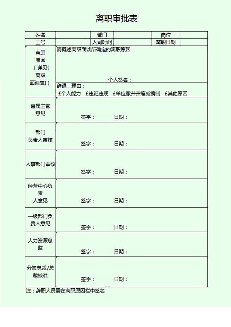 企業職員離職審批單管理模板excel-1