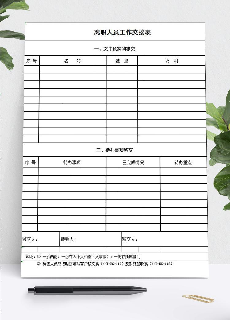 離職人員工作交接明細表