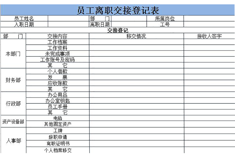 員工離職交接登記表-1