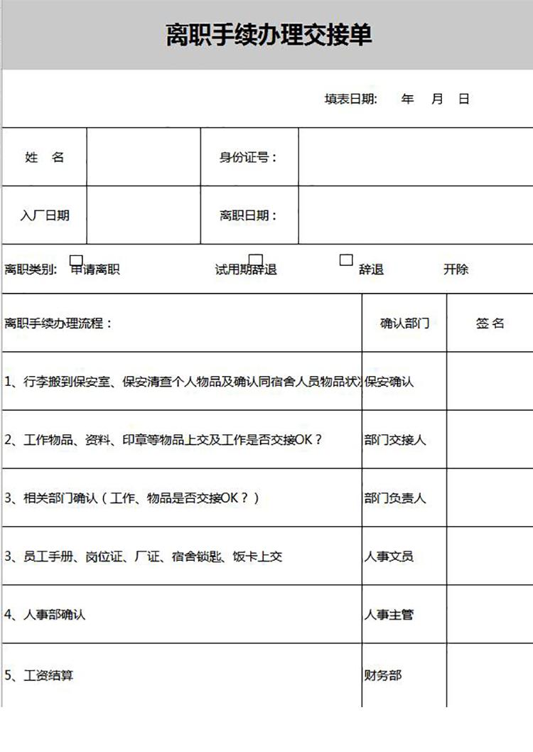 常用離職手續辦理交接單-1