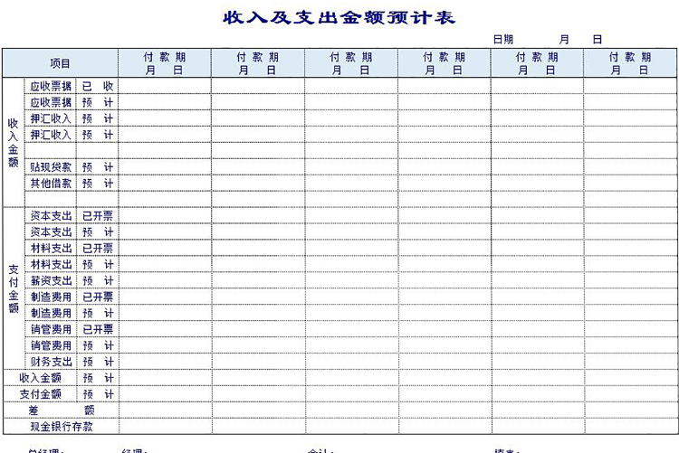 淡藍色收入及支出金額預計表-1