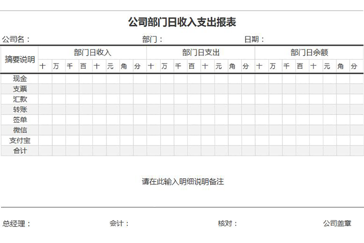 公司部門日收入支出報(bào)表-1