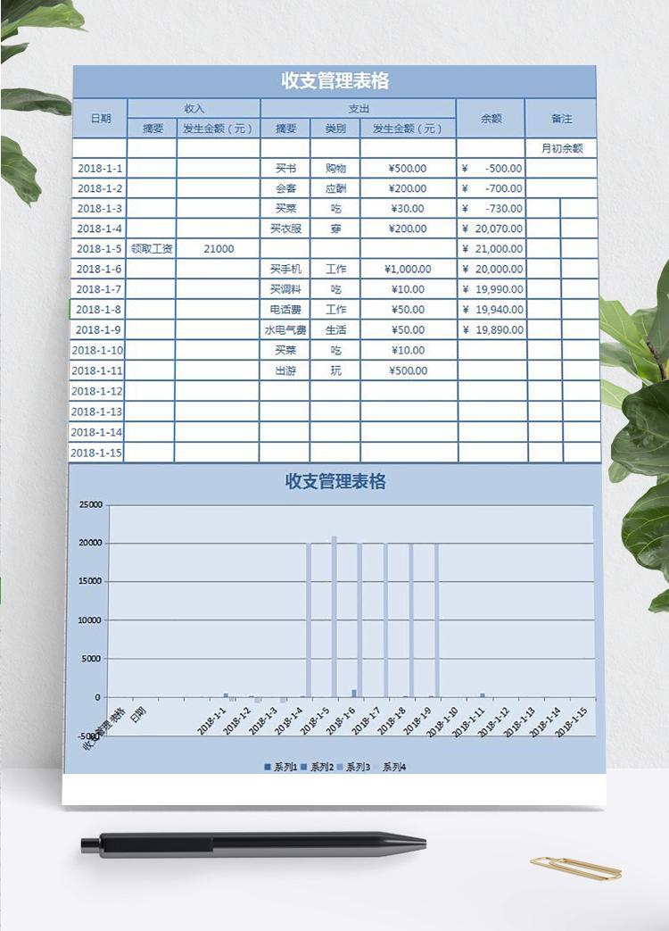藍色收支明細管理表