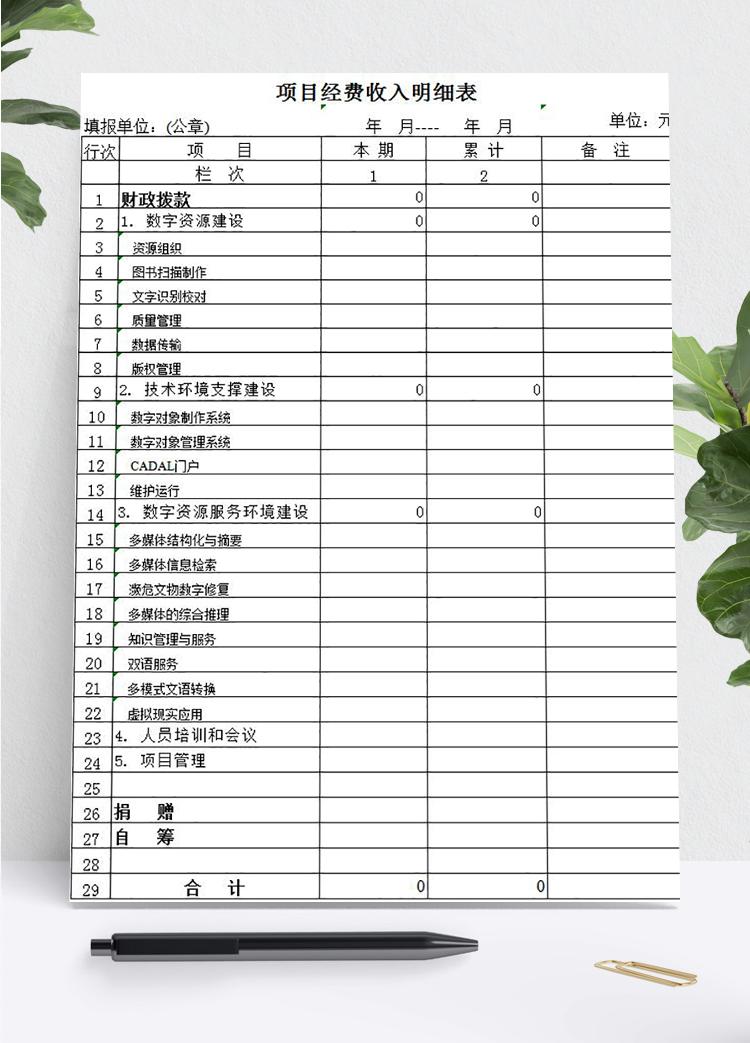 項目經費收入明細表