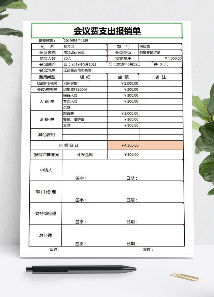 常用版會(huì)議費(fèi)支出報(bào)銷單