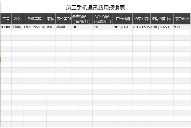 黑灰員工手機通訊費用報銷表-1