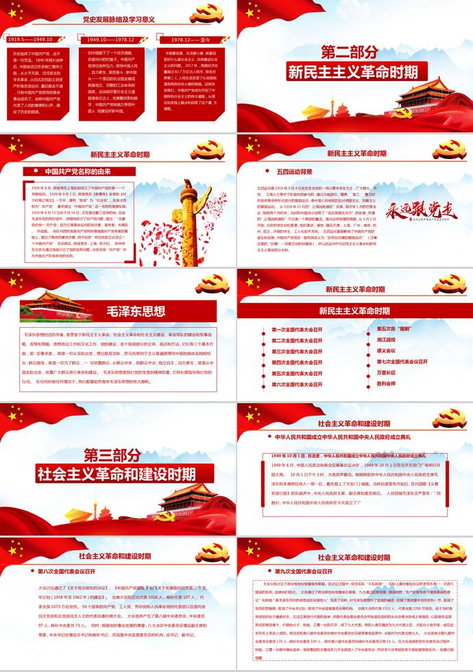 大紅黨旗飄揚(yáng)建黨98周年黨政工作報(bào)告PPT模板-1