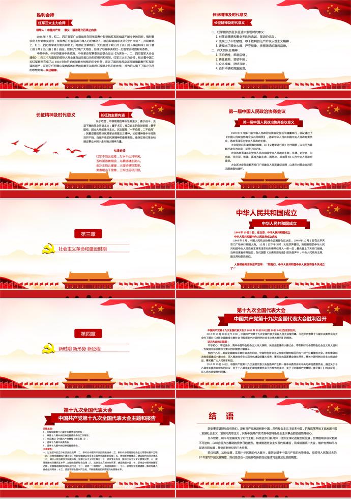 紅色北京天安門風黨的光輝歷程建黨98周年工作報告PPT模板-2