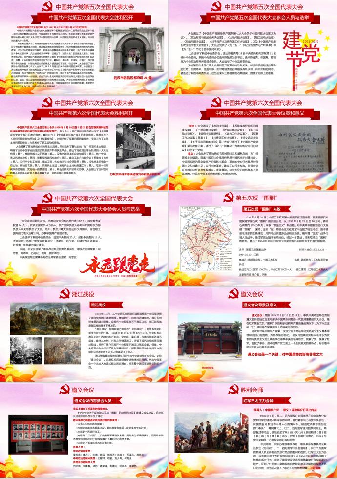 金紅炫彩風熱烈慶祝建黨節98周年PPT模板-3
