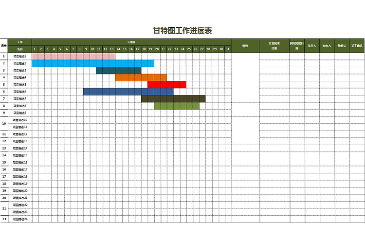 彩色風甘特圖工作進度詳細表模板-1