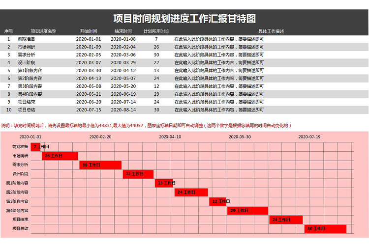 粉紅黑灰風項目時間規劃進度工作匯報甘特圖模板-1