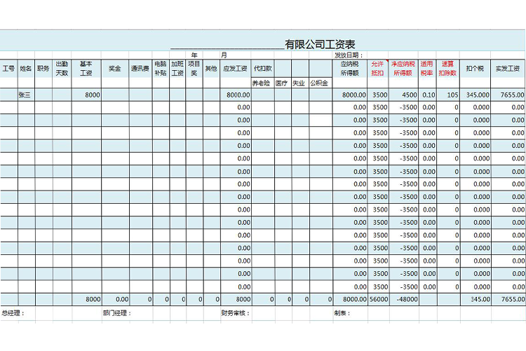 標準員工工資表excel模板-1