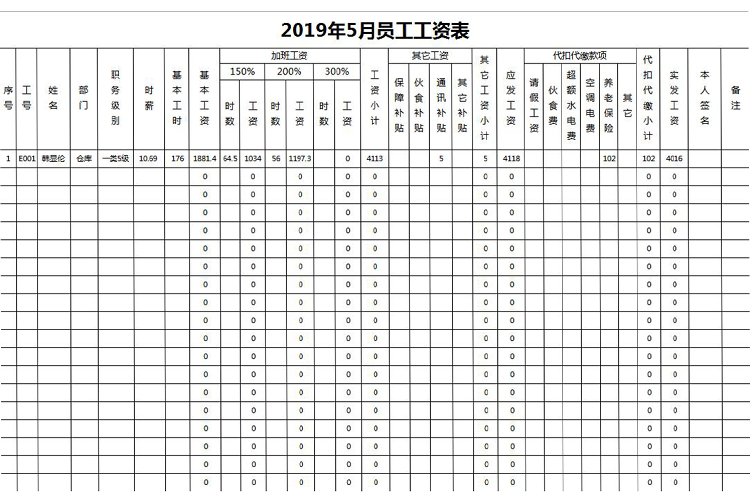 員工工資明細表excel模板-1