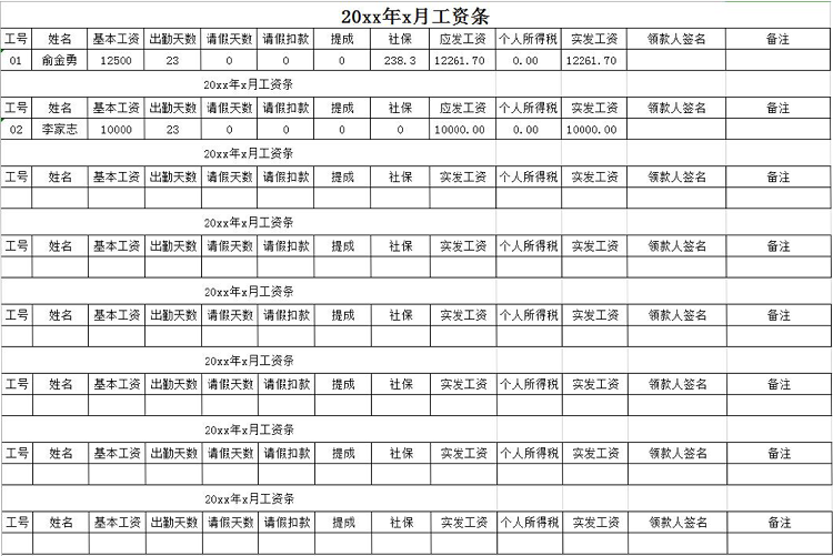 員工工資條模板樣本-1