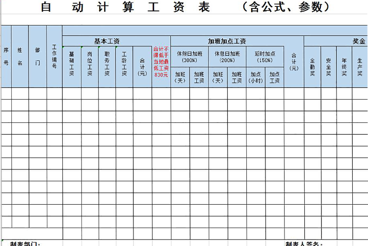自動計算員工工資表模板-1
