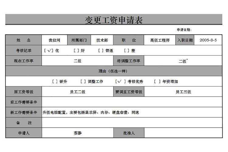 企業員工變更工資模板申請表-1