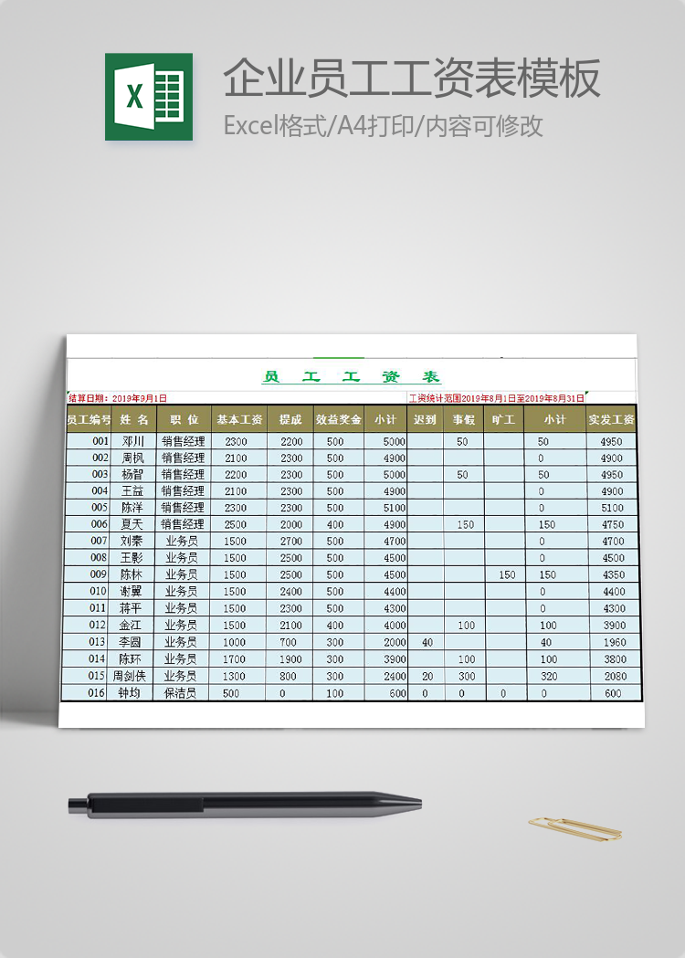 企業員工工資表模板通用版