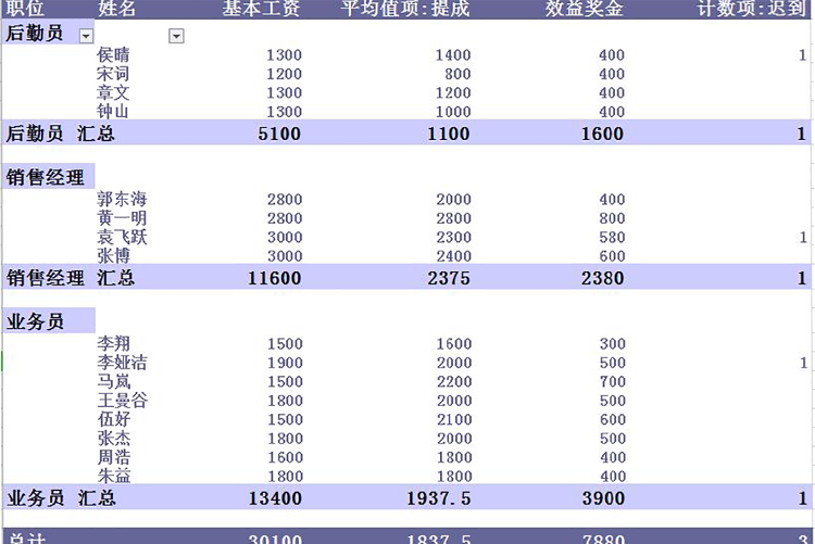 企業員工工資透視表模板-1