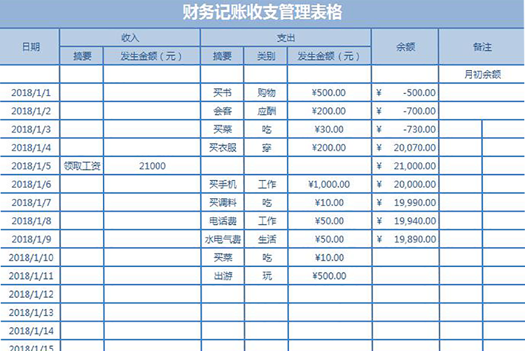 天藍(lán)色簡約風(fēng)財(cái)務(wù)記賬收支管理表格excel模板-1