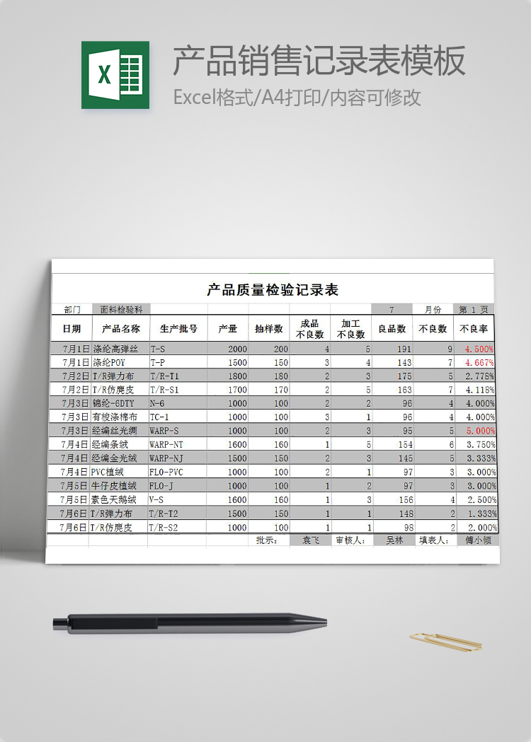 產(chǎn)品銷售記錄表Excel模板