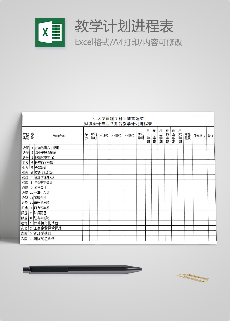 大學管理學科工商管理類教學計劃進程表