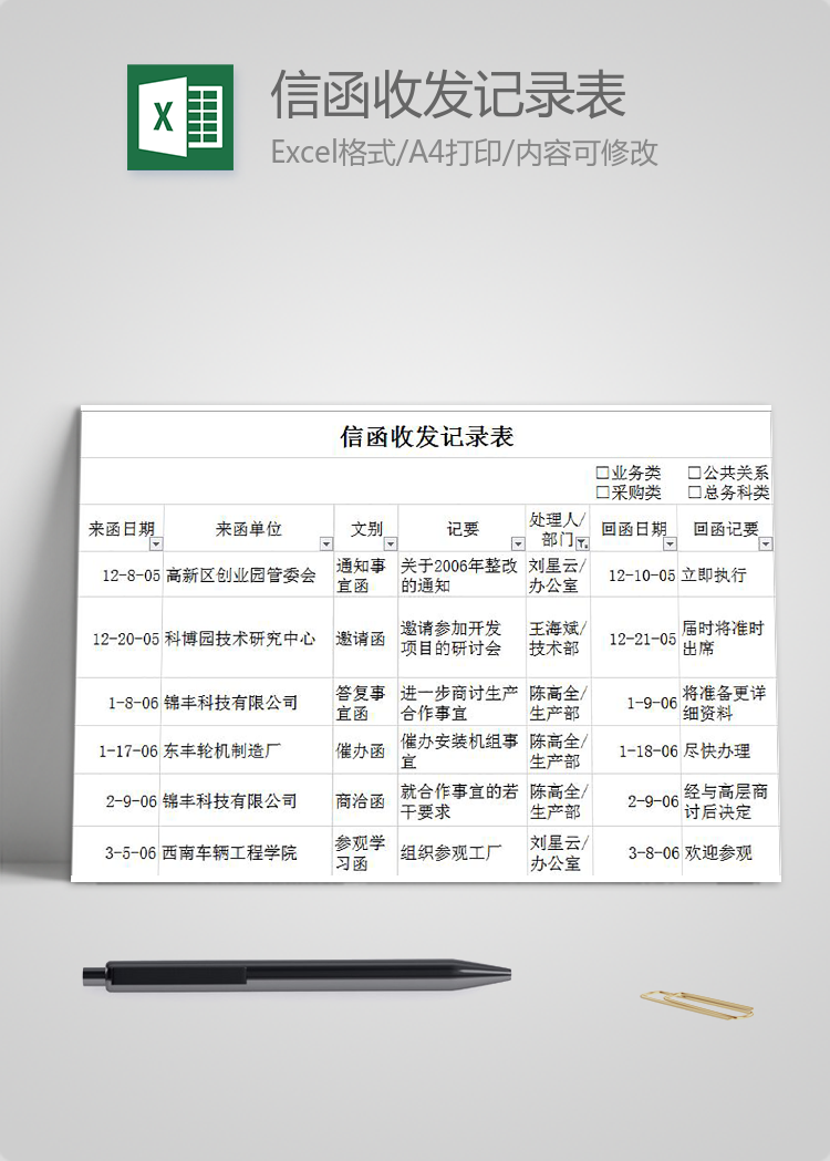 信函收發(fā)記錄表