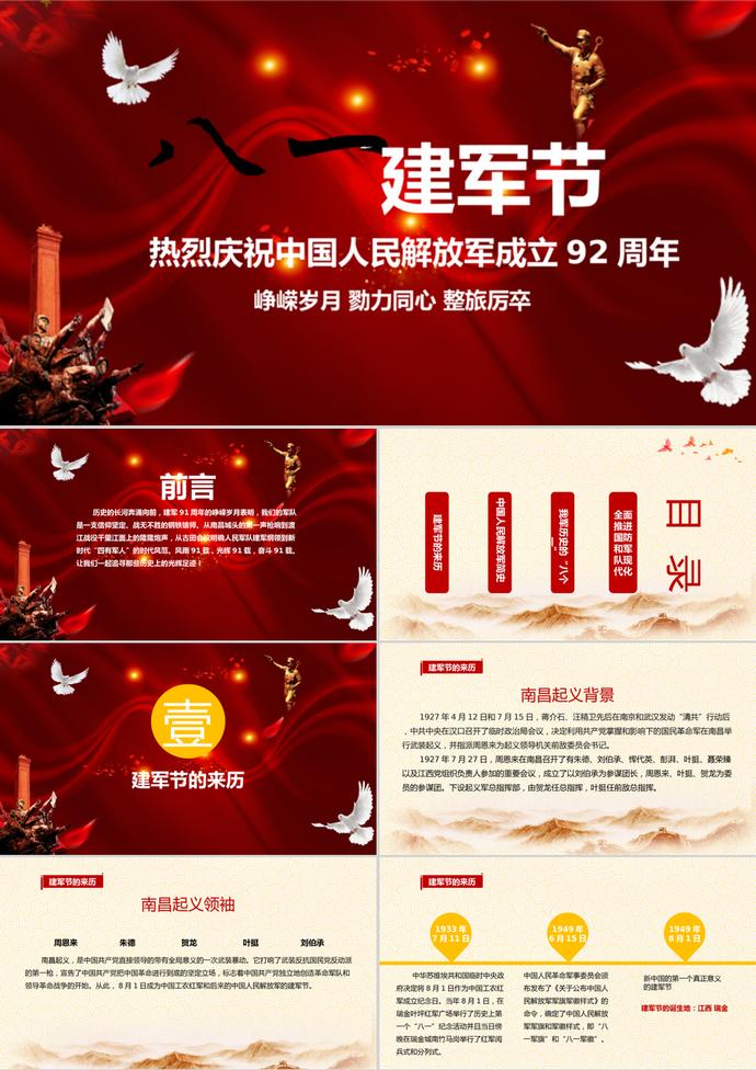 紅色八一建軍節(jié)鐵血鑄軍魂PPT模板