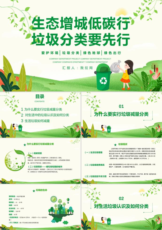 簡約小清新風格愛護環境垃圾分類宣傳ppt模板