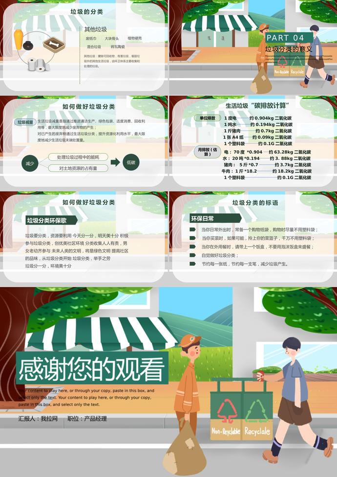 綠色卡通風格垃圾分類PPT模板-2