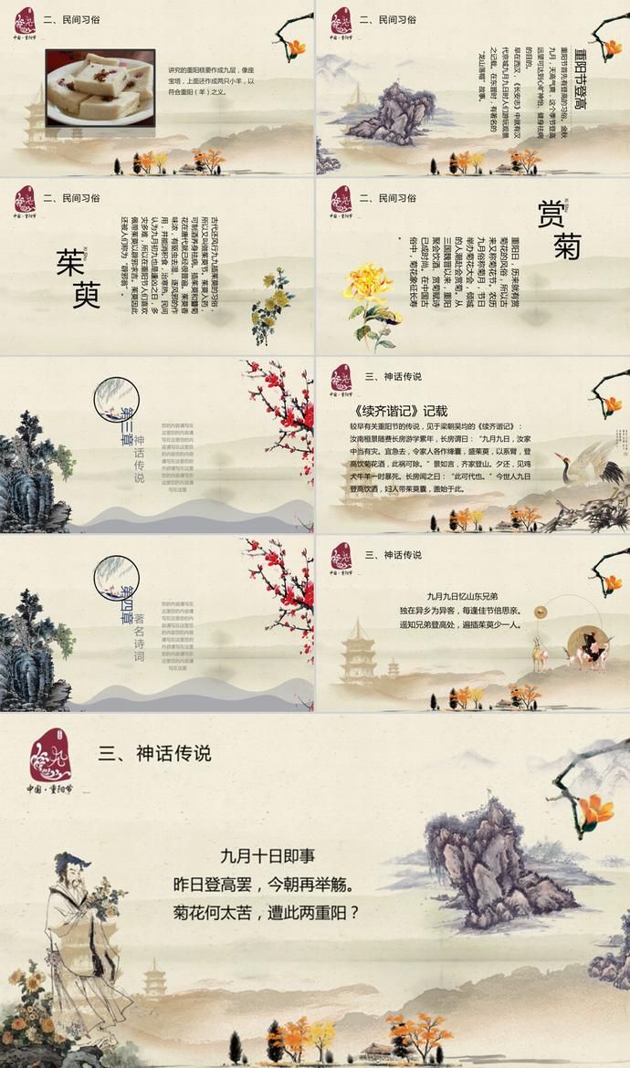 民俗傳統重陽節介紹PPT模板-1