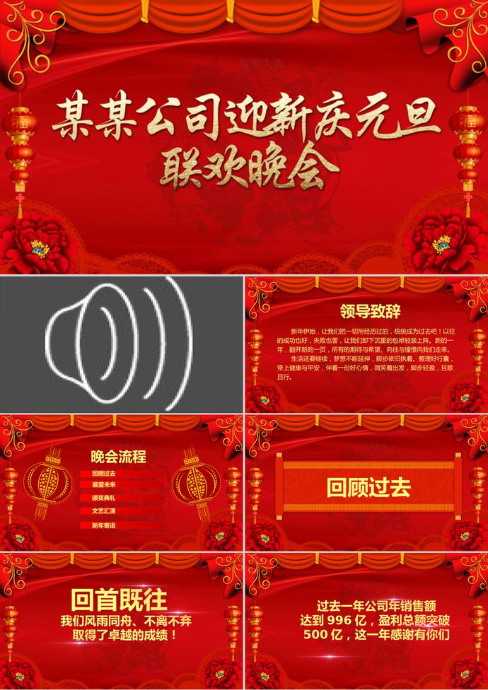 紅色喜慶簡約迎新元旦晚會PPT模板