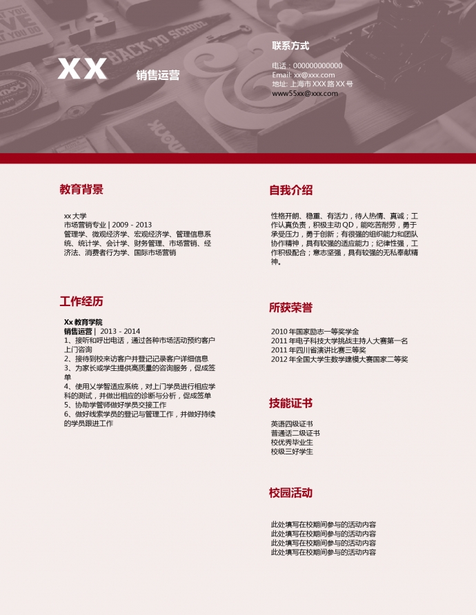 個人求職簡歷銷售運(yùn)營簡歷模板