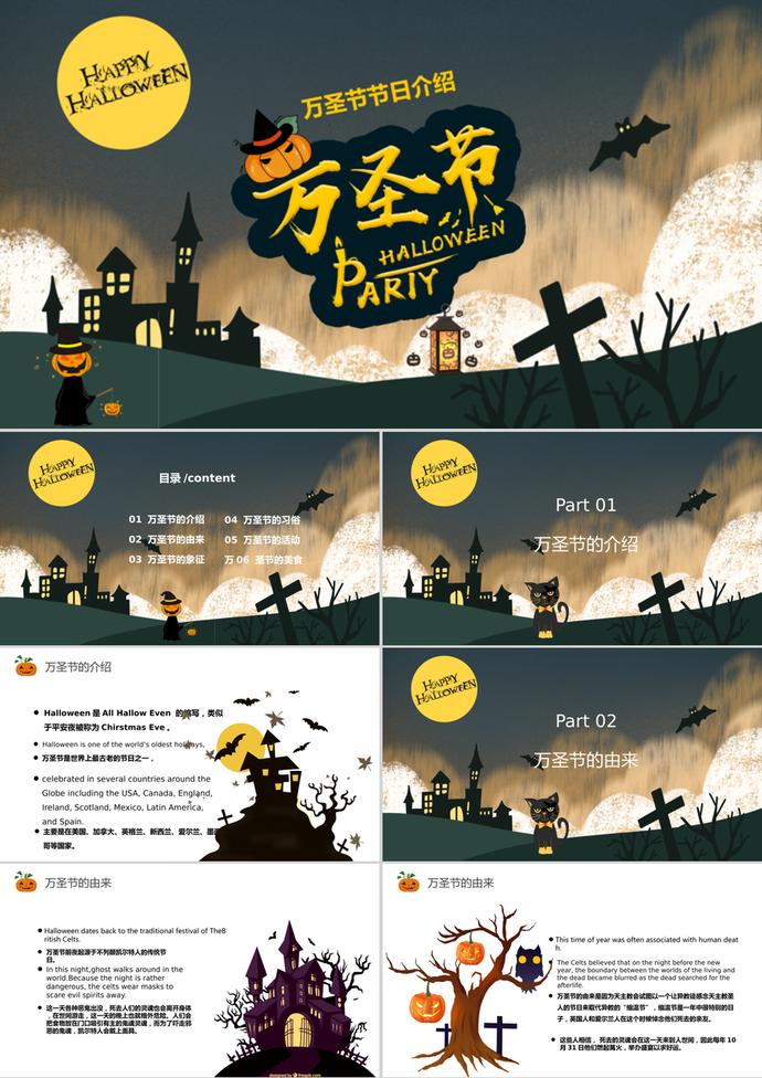 卡通萬圣節節日介紹通用ppt模板