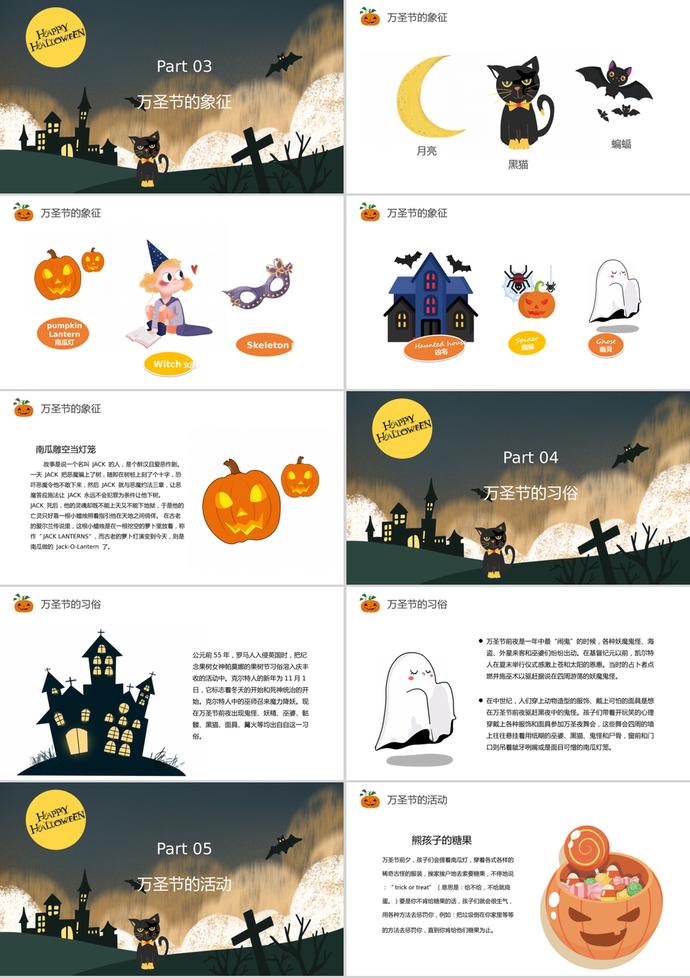 卡通萬圣節節日介紹通用ppt模板-1