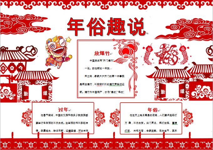 喜慶剪紙春節小報手抄報word模板