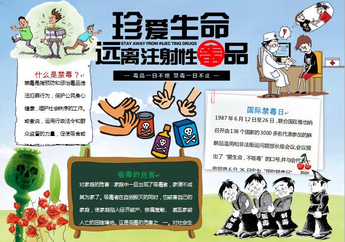通用卡通遠離注射毒品禁毒手抄報