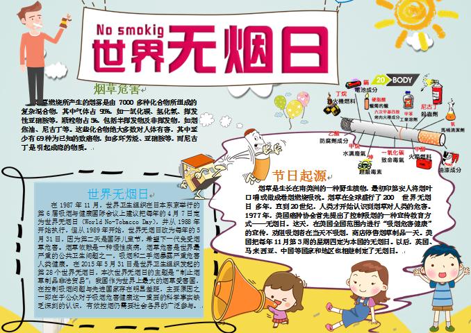 簡約通用世界無煙日介紹禁煙手抄報