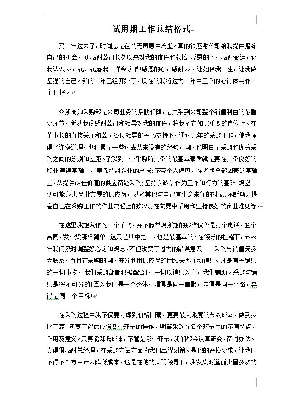 通用試用期工作總結