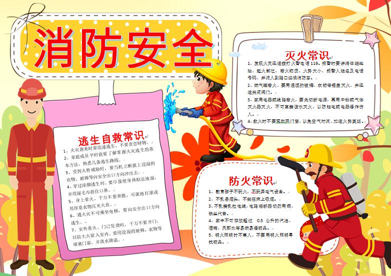黃色紅色主題消防安全手抄報(bào)