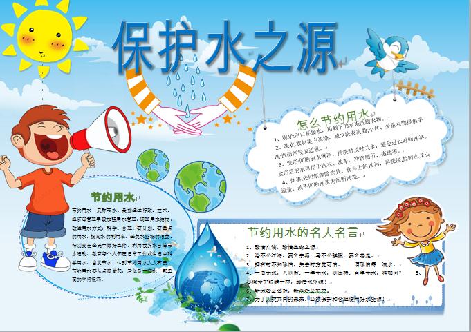精美節約用水保護水之源主題手抄報