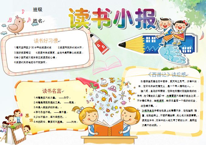 精美熱門漸變色藝術字讀書小報