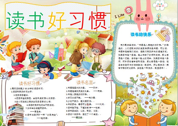黃色背景主題讀書好習慣校園手抄報wps
