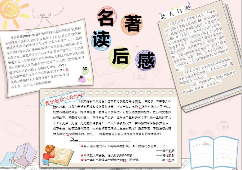 粉色名著讀后感小報word模板
