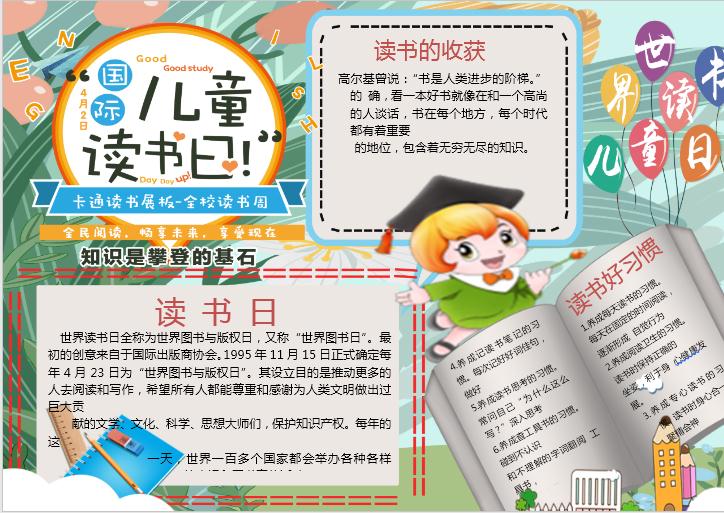 國際兒童讀書日手抄報小報Word模板