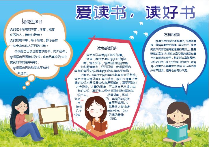 藍色清新愛讀書讀好書word小報
